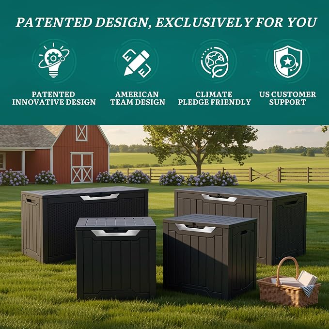 YITAHOME 80 Gallon Outdoor Storage Box | Large Water Resistant Resin Deck Box w/Silver Decorative PVC Trim Panel, Lockable Rattan Storage Container for Patio, Garden