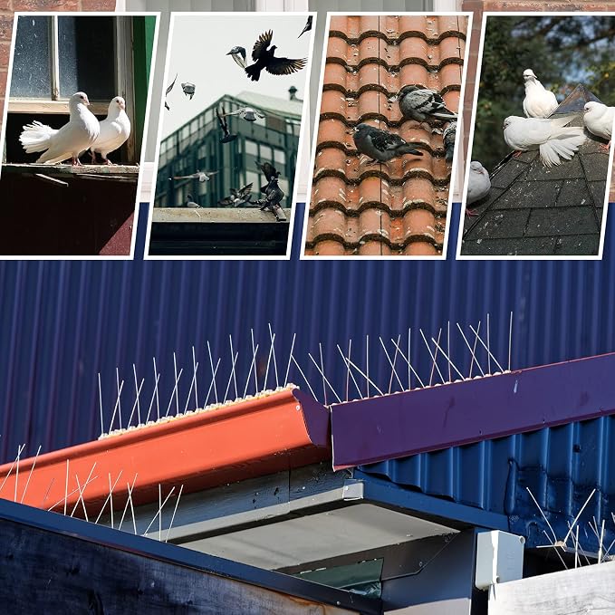 Patelai 2 Pieces Bird Spikes 9.84 Inch Stainless Steel Deterrent Spikes for Outside Anti Pigeons Fence Kit for Keeping Birds Crows Woodpeckers Away from Roof Windowsill Easy to Install and Remove
