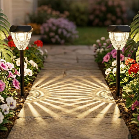 Ensenior Solar Pathway Lights Outdoor - 12-Pack, 3000K LED Landscape Garden Lights, IP65 Waterproof, Tool-Free Auto ON/Off for Garden Yard Patio Walkway Landscape, 14.17" Height