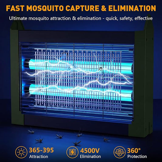 Solar Bug Zapper Outdoor, 4500V Solar Mosquito Zapper for Outdoor & Indoor, 1/2 Acre Coverage Cordless Rechargeable Electric Fly Zapper, IPX5 Waterproof Mosquito Traps for Backyard, Patio, Camping