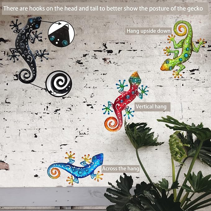 Metal Outdoor Blue Gecko Wall Decor Lizard Wall Art Suitable for Fence Yard Garden Decoration 13.5 * 8.5Inch