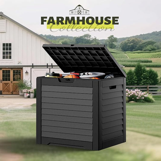 YITAHOME 35 Gallon Outdoor Storage Box | Waterproof Resin Deck Box and Package Delivery with Lockable Lid for Patio Furniture Cushions, Pool Accessories, Garden