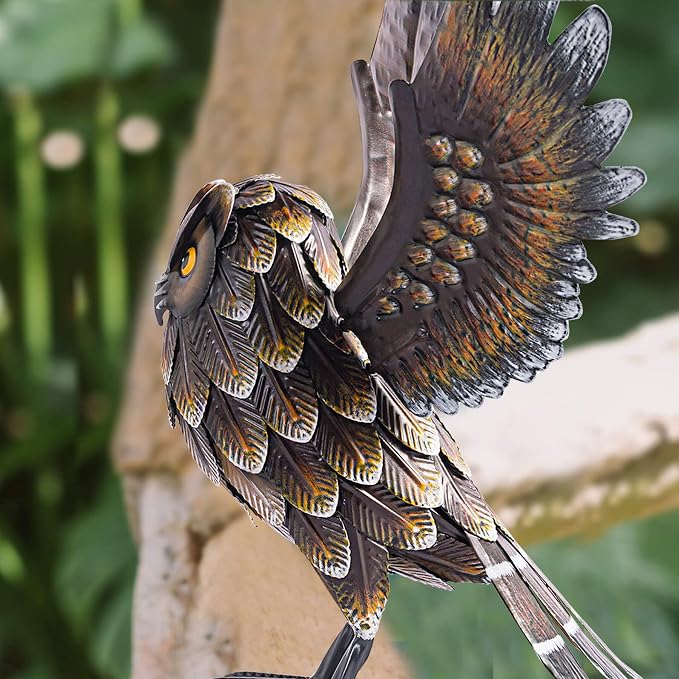 Natelf Garden Owl Sculptures & Statues, Standing Metal Bird Yard Art Sculpture for Patio Backyard Pond Outdoor Decorations