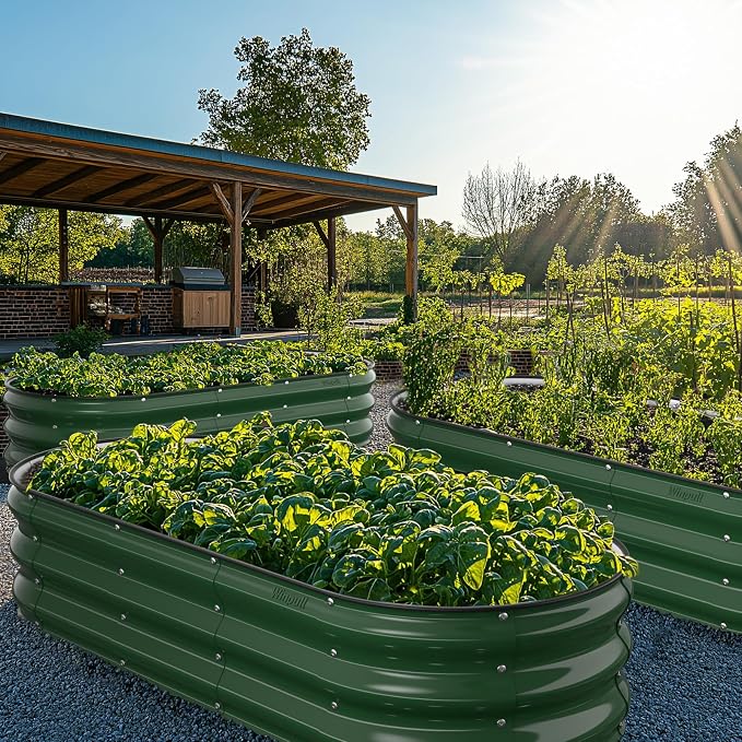 Winpull Raised Garden Bed Kit, 5x2x1 ft Galvanized Planter Box Outdoor with Safety Edging, Large Metal Raised Beds for Gardening Vegetables Flower Fruits (Moss Green)