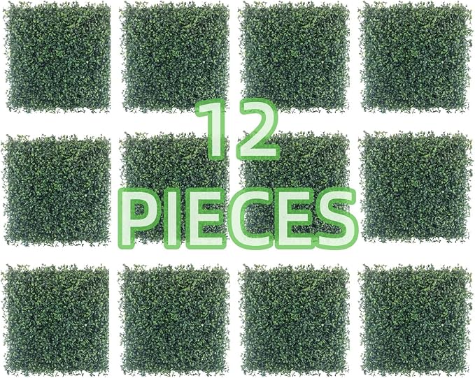 Artificial Grass Wall Panels 12 Pcs 10"x10" Greenery Wall Decor | Boxwood Panels Small Grass Wall Apartment Balcony Fake Hedge for Indoor Outdoor. Zero Maintenance Greenery Wall Backdrop.