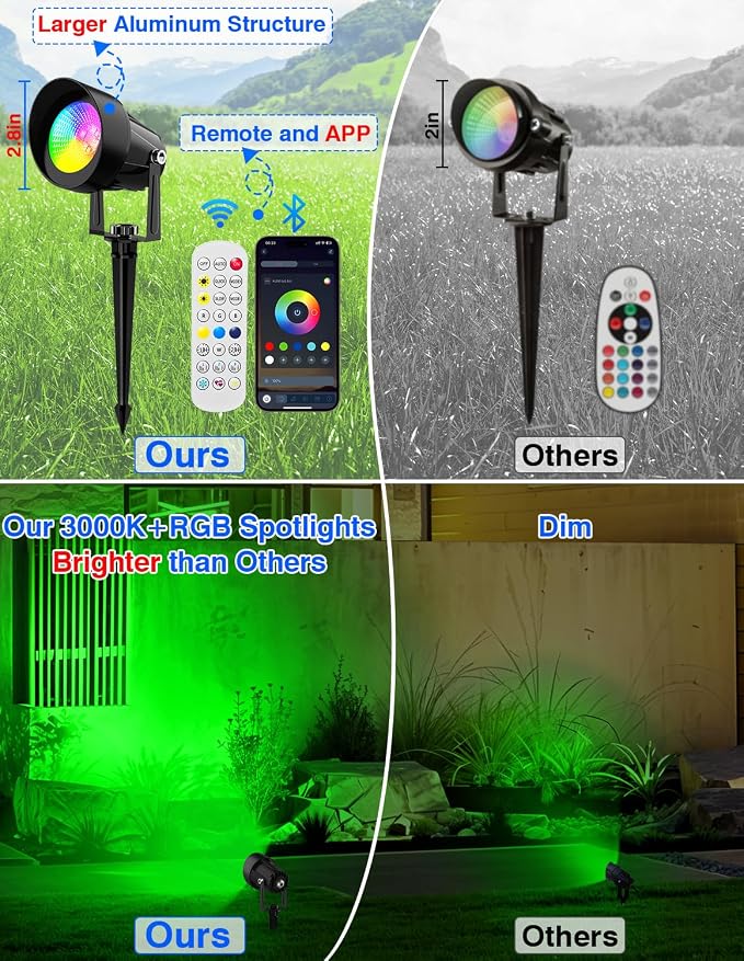 Spot Lights Outdoor, Smart RGBW LED Color Changing Landscape Lighting with APP and Remote Control, Music Mode, DIY Scenes, Timing, IP65 Waterproof Spotlight Plug in for Yard Garden, 4 Pack