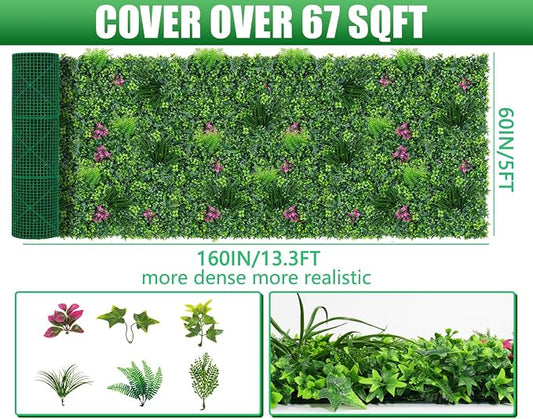 Grooy Boxwood Roll Panels, Grass Wall 60"x160"(67 SQFT), Grass Backdrop, Privacy Screen, Sun Protected Green Wall Decor for Outdoor, Indoor, Garden, Backyard and Décor