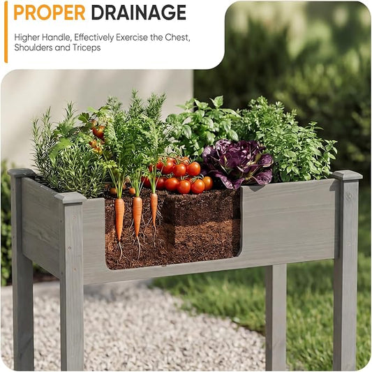 NEWBULIG Raised Garden Bed Wood 34x18x30in, Elevated Wood Planter Box Stand with Legs for Outdoors Balcony Backyard, Raised Garden Bed for Planting Herbs Flowers Vegetables, Grey