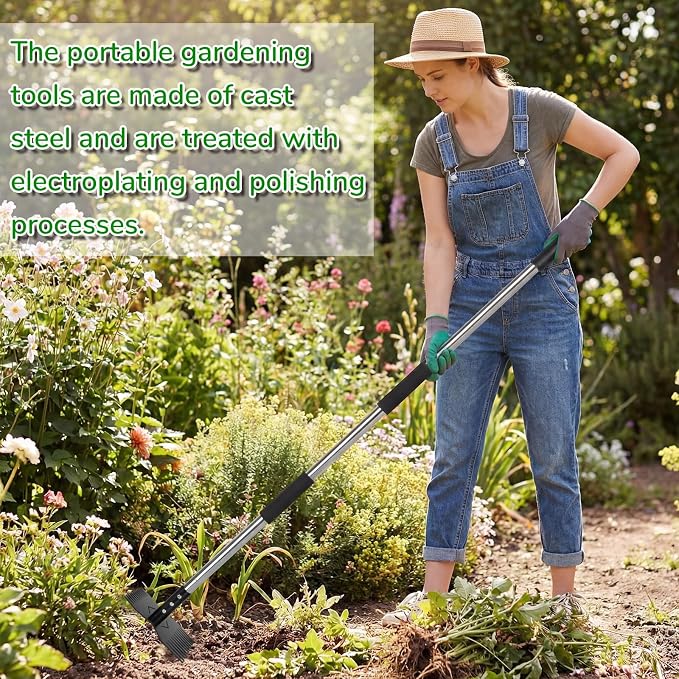 Garden Tools,Weeder Tool,63" Weed Puller Tool with Long Handle,Easy Weeding Without Bending or Squatting Down,Weeding Tools Suitable for Farm Planting and Gardening(Black 24 Claws)