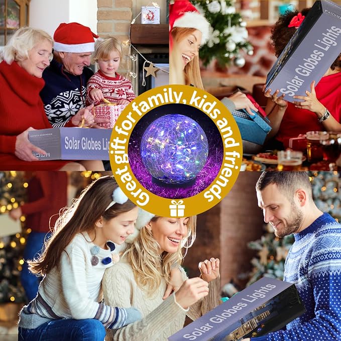 JKIMK Solar Globe Lights Outdoor Waterproof-Solar Balls Garden-Cracked Glass Ball Solar Lights Outdoor-Solar Orbs Outside-Outdoor Decorations Patio & Yard Lawn Backyard Decor