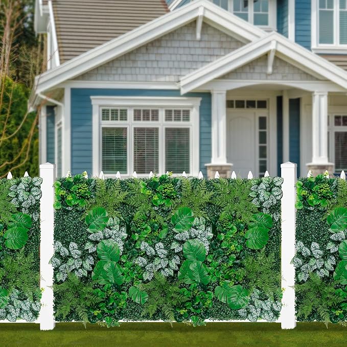 Grooy Artificial Boxwood Panels, 40"x120"(33.33 SQFT) Grass Wall Panels with Monstera Leaves,Privacy Hedge Fence Screen with UV Protection,Fake Greenery Backdrop for Indoor Wedding