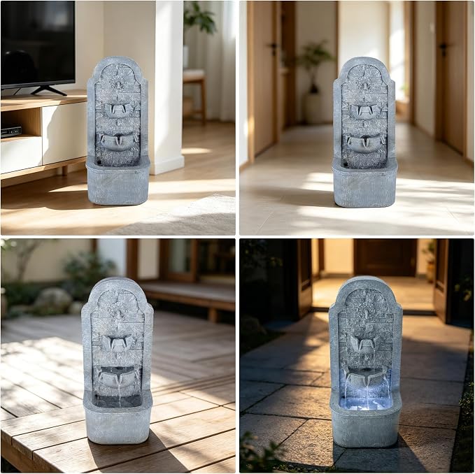 30.3" H Floor Standing Indoor Waterfall Fountain with LED Lights, Outdoor Water Fountain, Water Feature for Patio, Garden, Backyard, Porch, Home Decor