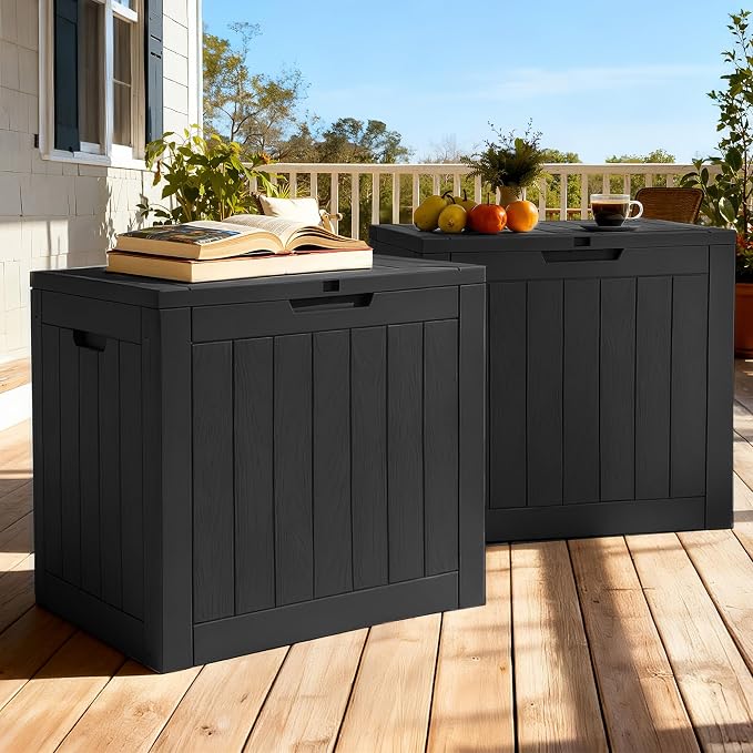 YITAHOME 30 Gallon Deck Boxes 2 Pack | Waterproof Outdoor Storage for Cushions, Tools & Pool Accessories, Resin Package Delivery for Patios, Gardens & Decks, Black