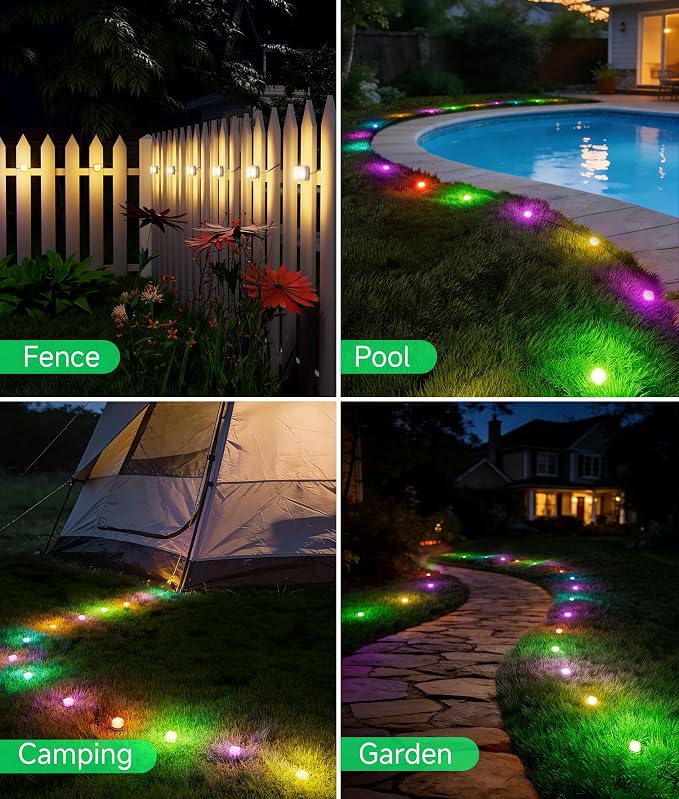 DeckTok Outdoor Ground Lights, 50ft Smart RGBCW LED Pathway Lights Work with Alexa, Google Assistant, 15 Pack IP67 Waterproof Landscape Lighting for Path Yard Lawn Patio Pool Fence and Party Decor