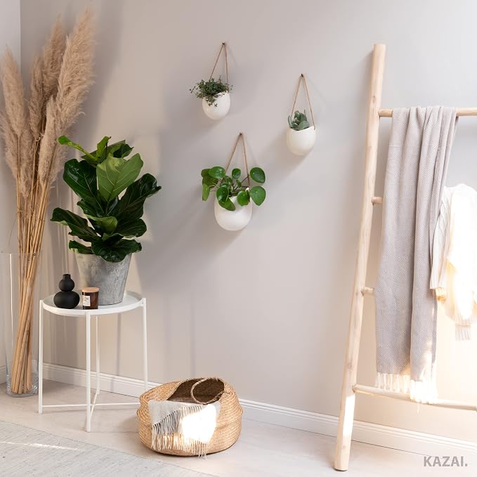 Kazai. Wall Planters -Ellie- | Hanging Ceramic Plant Pots 3 Pieces | Wall Decoration for Indoors, Balcony and Garden | Cream (Matte)