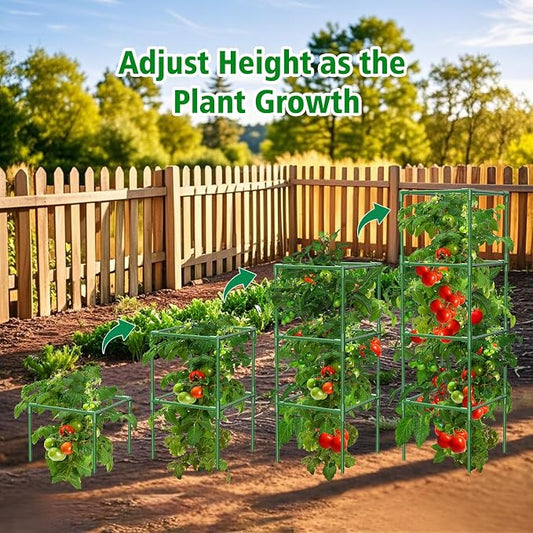 3 Pack Tomato Cages, 42 Inch Square Tomato Cage for Raised Garden Bed, Rust-Proof Sturdy Tall Tomato Trellis Supports for Climbing Plants Outdoor with Clips Wire