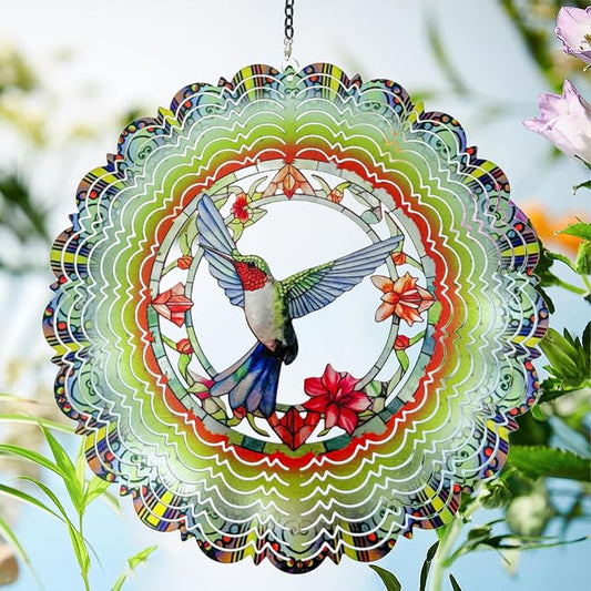 Eandisom Wind Spinners Outdoor Hummingbird - Birthday Gifts for Women Mom Grandma, Hanging Wind Spinner 12 inch 3D Wind Sculptures for Garden Decor for Outside, Patio, Yard, Outdoor