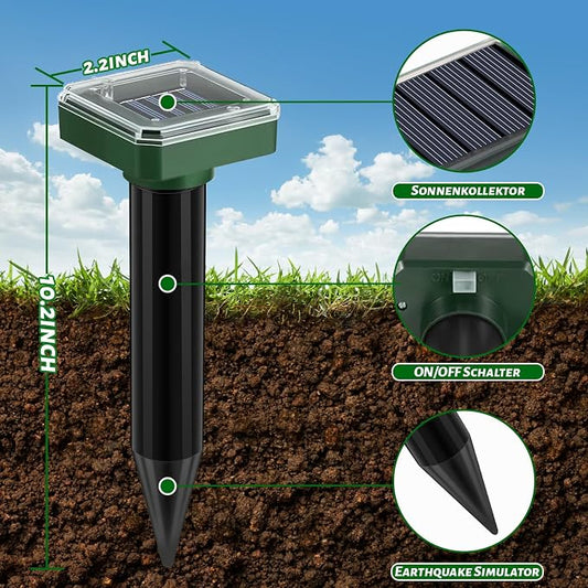 Solar Mole Repellent 10 Pack,Ultrasonic Gopher Vole & Snake Deterrent, Waterproof Sonic Spikes for Pest Control, Groundhog Chipmunk Rodent Repeller for Large Yard Lawn Garden & Grassland