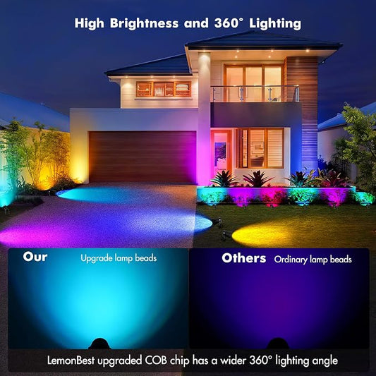 Landscape Lighting - 6W RGB Color Changing Halloween Landscape Lights 120V Christmas Outdoor LED Spotlight with Remote Control Waterproof Spot Lights for Yard Garden Patio Driveway (2 Pack)