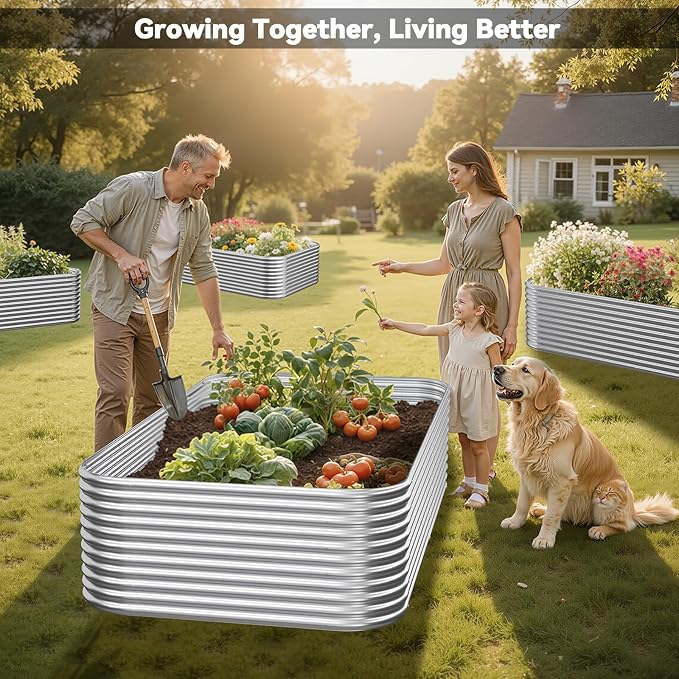 2 Pack Tall 8x4FT Corrugated Galvanized Steel Raised Garden Bed Outdoor, Metal Above Ground Garden Bed for Vegetables and Flowers, Raised Beds for Gardening