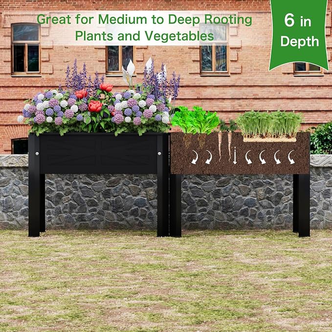 PROXRACER Raised Garden Bed with Detachable Tall Legs Elevated Metal Planter Box for Growing Fresh Herbs Vegetables Flowers Succulents&Other Plants for Outdoor Backyard Patio Deck Balcony Black