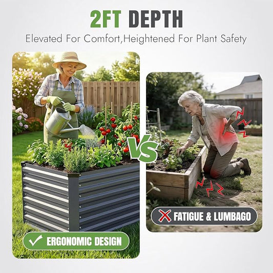 INNO STAGE 8x3x2ft Galvanized Raised Garden Bed, Raised Garden Bed Kit-Metal Planter Box Outdoor, Planting for Vegetables, Fruits, Herbs, Flowers, Grey