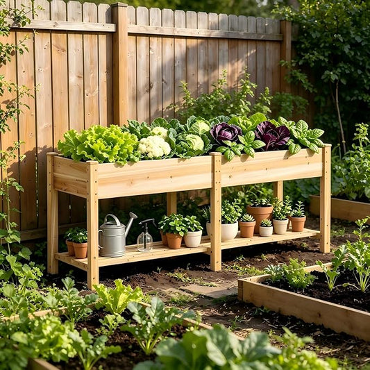 72x24x30.7in Wood Raised Garden Bed with Legs Elevated Planter Box Gardening Outdoor Planter Box Patio Kit Planting Bed for Vegetables Flowers Herbs Outdoor for Patio Balcony Backyard (Natural, Large)