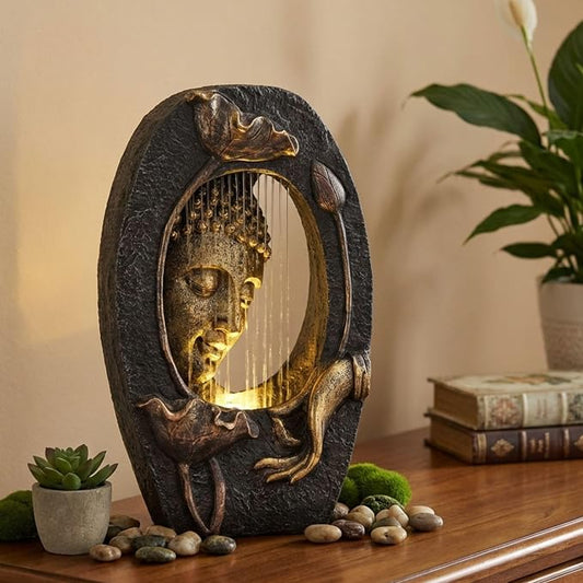 TERESA'S COLLECTIONS Water Fountain Indoor with LED Light and Pump for Office Home and Bedroom Desktop Decor,Zen Buddha Statue Resin with Waterfalls,Zen Garden Statues for Decor Housewarming 19.3"