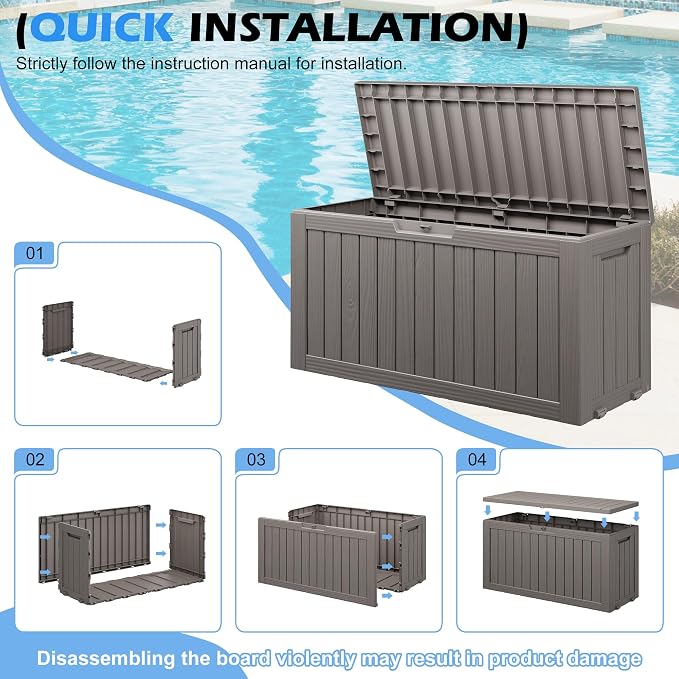 Outdoor Storage Box, 82 Gallon Resin Deck Boxes Outdoor Waterproof For Patio Furniture, Garden Tools, Pool Supplies, Lockable And UV Resistant (Striped Gray)