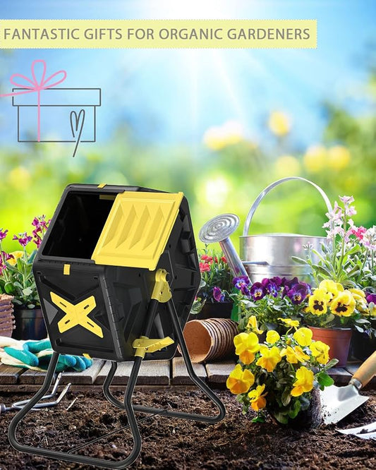 18.5 Gal Tumbling Compost Bin from BPA Free Material - Outdoor Single Rotating Chamber Composters๏ผwith Easy-Turn, Fast-Working System for Garden/Patio