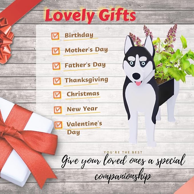 Siberian Husky Dog Planter Plant Pots,Cute Dog Flower Planter,Gifts for Pet Lovers,Unique Animal Plant Pots,Office,Indoor Outdoor Garden Decor(9.45 * 5.67 * 13.39in)