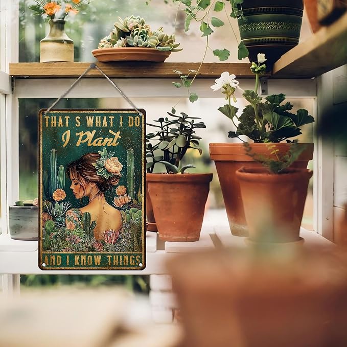 PEACHGARDEN Greenhouse Decor Garden Signs for Outside Metal That's What I Do I Plant Vintage Tin Sign Outdoor Garden Decor for Greenhouse Patio Yard 8x12inch