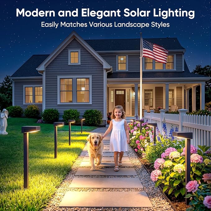 Solar Pathway Lights Outdoor: 2 Pack 80LM Bright Walkway Lighting | 27.4-in Max Height with 3 Adjustable Levels - IP65 Waterproof 12H Lasting - 2700K Warm White 2 Modes Garden Driveway Clearly
