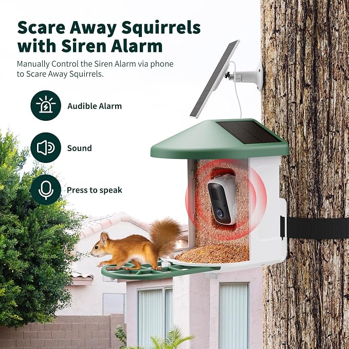 HARYMOR Smart Bird Feeder with Camera - AI Identify Birds Species, Solar Powered Bird House with Cam, 2L Large Capacity, 2K HD Video Live Stream, Instant Arrival Alerts - Green