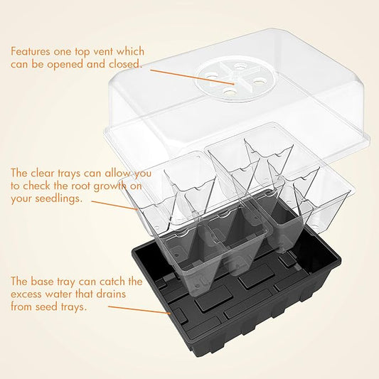 Gardzen 20 Pack Seed Starting Tray, Plant Germination Trays, Seed Starter Kit with Adjustable Humidity Vented Dome, Plant Growing Kit 6.6" x 4.5", Total 240-Cell, Clear