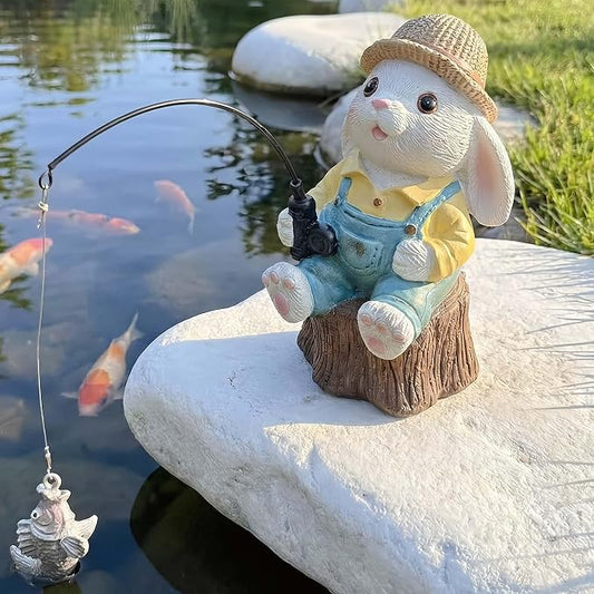 Resin Rabbit Statue - Unique Pond Ornaments & Outdoor Garden Decor | Koi & Fish Pond Accessories | Handcrafted, Durable, Perfect for Koi Fish Decor & Pond Decor
