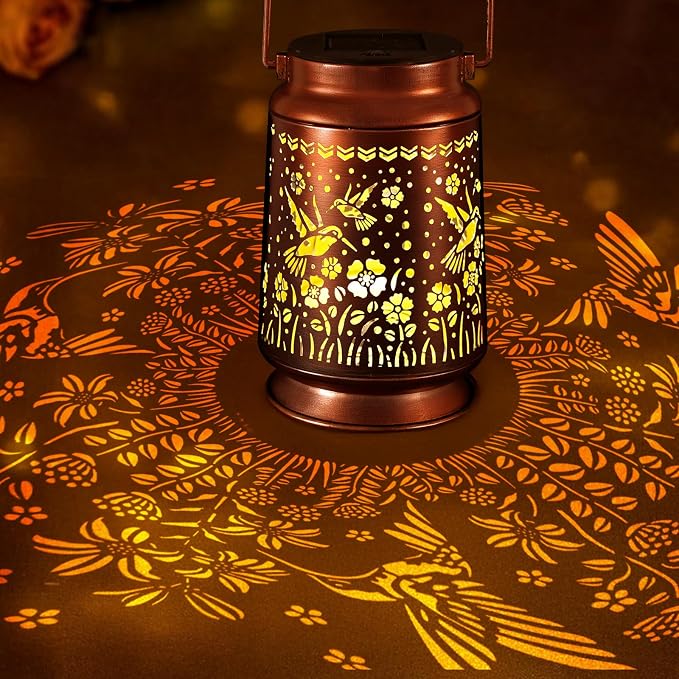 Solar Lanterns Outdoor Waterproof Gifts for Women Grandma Gifts for Mom Hummingbird Garden Decor Solar Hanging Lantern Metal for Patio Yard Festival Pathway Landscape