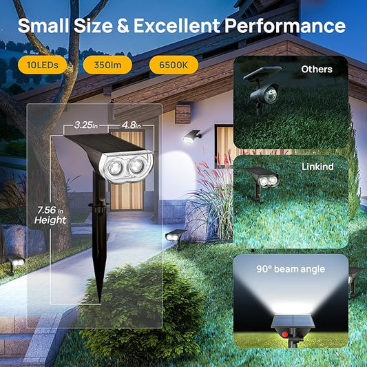 Linkind Solar Lights Outdoor StarRayS, Bright Solar Spot Lights Outdoor, IP65 Waterproof Spotlights for Garden Yard Landscape Walkway Patio Tree (Daylight, 6 Pack)