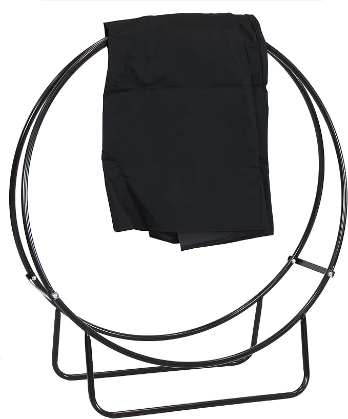 Sunnydaze 40-Inch Firewood Rack with Cover - Black Indoor Firewood Holder - Log Holder Hoop and Cover Set - 500-lb Capacity