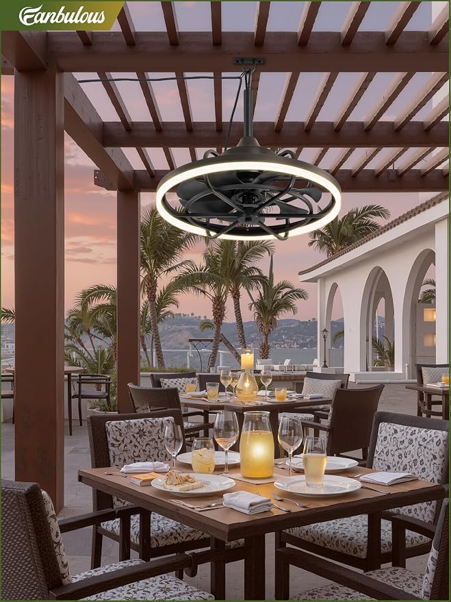 Fanbulous Outdoor Ceiling Fans with Light for Patios, 24" Weatherproof Plug in Ceiling Fan, Gazebo Fan Remote&APP Control, 3CCT Dimmable,Caged Ceiling Fan with Hanging Hook for Porch, Pergola,Canopy