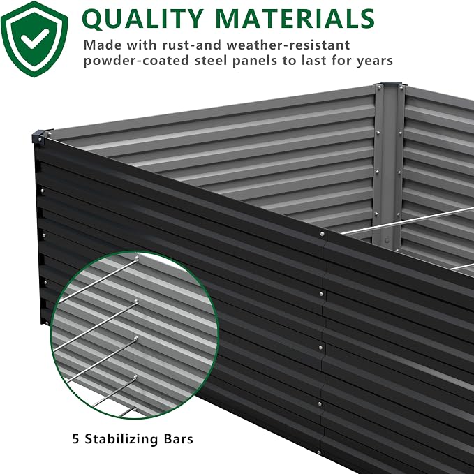 DIIYIV Galvanized Raised Garden Bed Kit Outdoor Patio,8x2x2ft Large Rectangular Metal Planter Boxes,Deep Root Box Planter for Gardening,Vegetables,Flowers,Herbs-Black