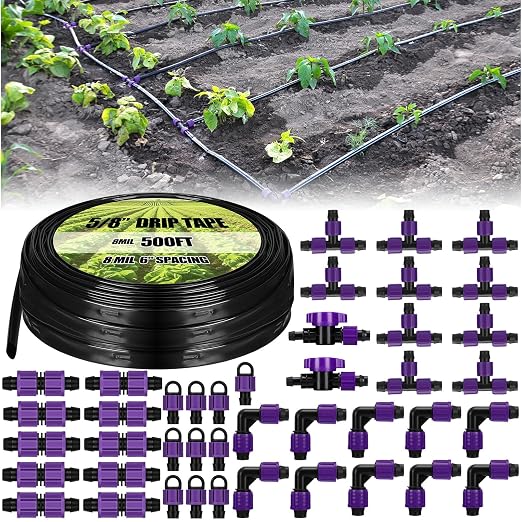 Tondiamo 500' 5/8 Inch Drip Tape Irrigation Tubing Kit 8 Mil 6" Spacing Garden Hose Watering Tube Line Automatic Equipment for Garden Irrigation System Farms, Landscape, Lawn