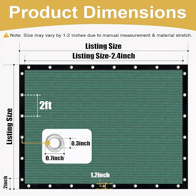 Shade&Beyond 90% Sun Shade Cloth with Grommets, 10' X 10' Pergola Shade Cover Canopy, Mesh Tarp Sun Screens for Patio, Outdoor, Garden, Backyard, Green