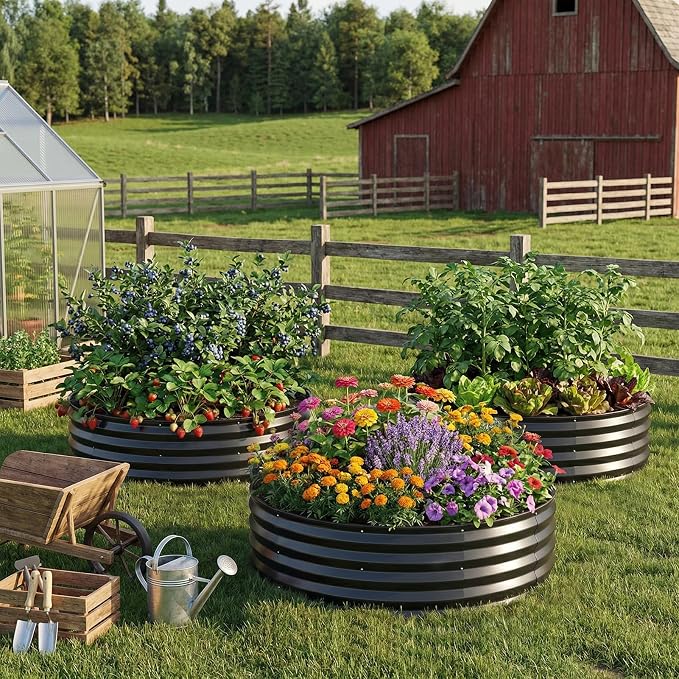 2 Pcs 4x4x1ft Round Galvanized Raised Garden Bed Outdoor, Metal Planter Box for Gardening, Raised Garden Beds for Vegetables Flowers Herbs - Grey