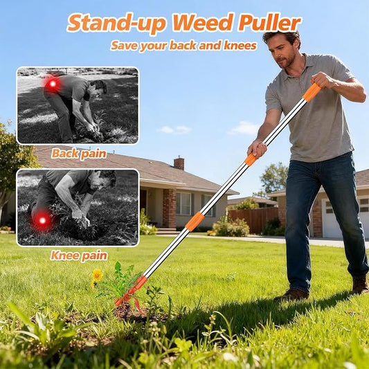 Weed Puller Tool - Stand Up Weed Remover Tool with 4-Claw Steel Head, 50" Adjustable Stainless Steel Handle Weeder Tool, Easily Remove Weeds Without Kneeling