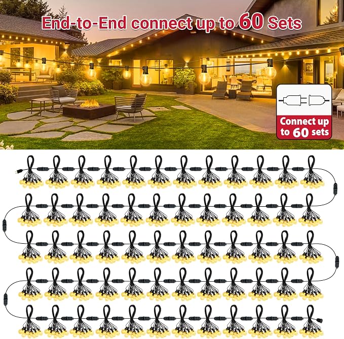 LAMPHOME LED Outdoor String Light, 26Feet Patio Lights with12+1Edison Shatterproof Bulbs(1Spare), UL Waterproof Outside Lights connectable Dimmable for Backyard Porch Decor,Yellow
