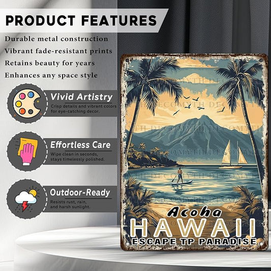 Vintage Tin Sign Aloha Hawaii Tin Sign for Cafes Bar Club Wall Decor 12 * 16inch