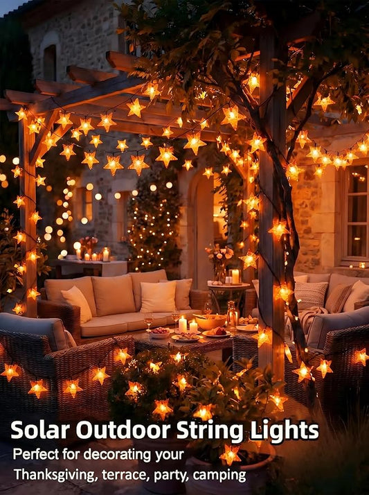 Twinkle Solar Star String Lights Outdoor Waterproof 39FT/100L Fairy Lights | 8 Modes Camping Garden Wedding Party Tree Holidays Backyard Patio Orange