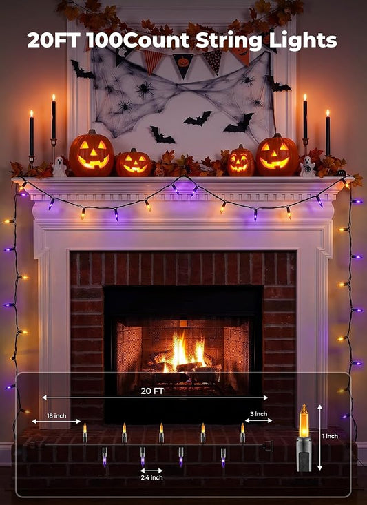 Minetom Halloween String Lights Orange & Purple 100 Count 20 Feet Incandescent Bulb Mini Lights for Indoor Outdoor Garland Party Festival Haunted House Decoration