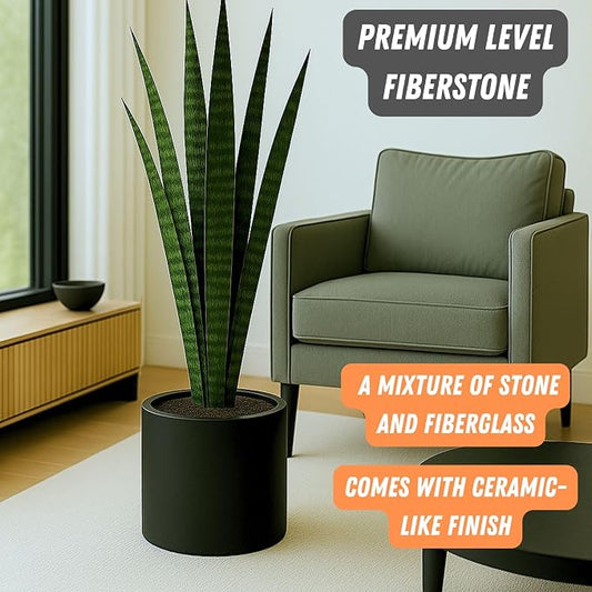 Fox & Fern Large Indoor Planter, Modern Large Plant Pot for Indoor or Outdoor, UV and Frost Resistant - 12 Inch, Matte Black Flower Pot with Drainage Plug, Lightweight